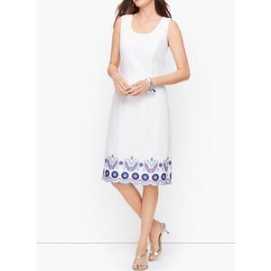 Talbots FLORAL EMBROIDERY LINEN SHIFT DRESS sz 10